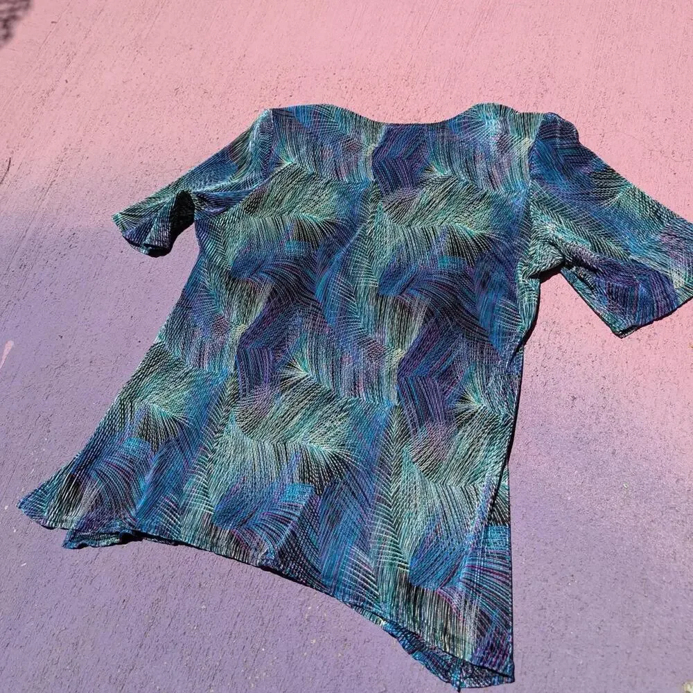 Vintage Y2K Rabbit Rabbit Rabbit Designs Metallic Iridescent Plissé Top Size S/M - Picture 2 of 6